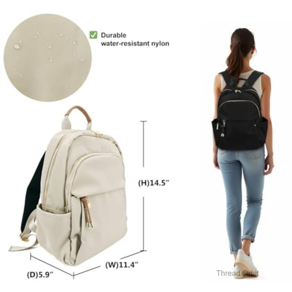 Medium Nylon Backpack Purse with Gold Hardware, Water-Resistant Daypack for